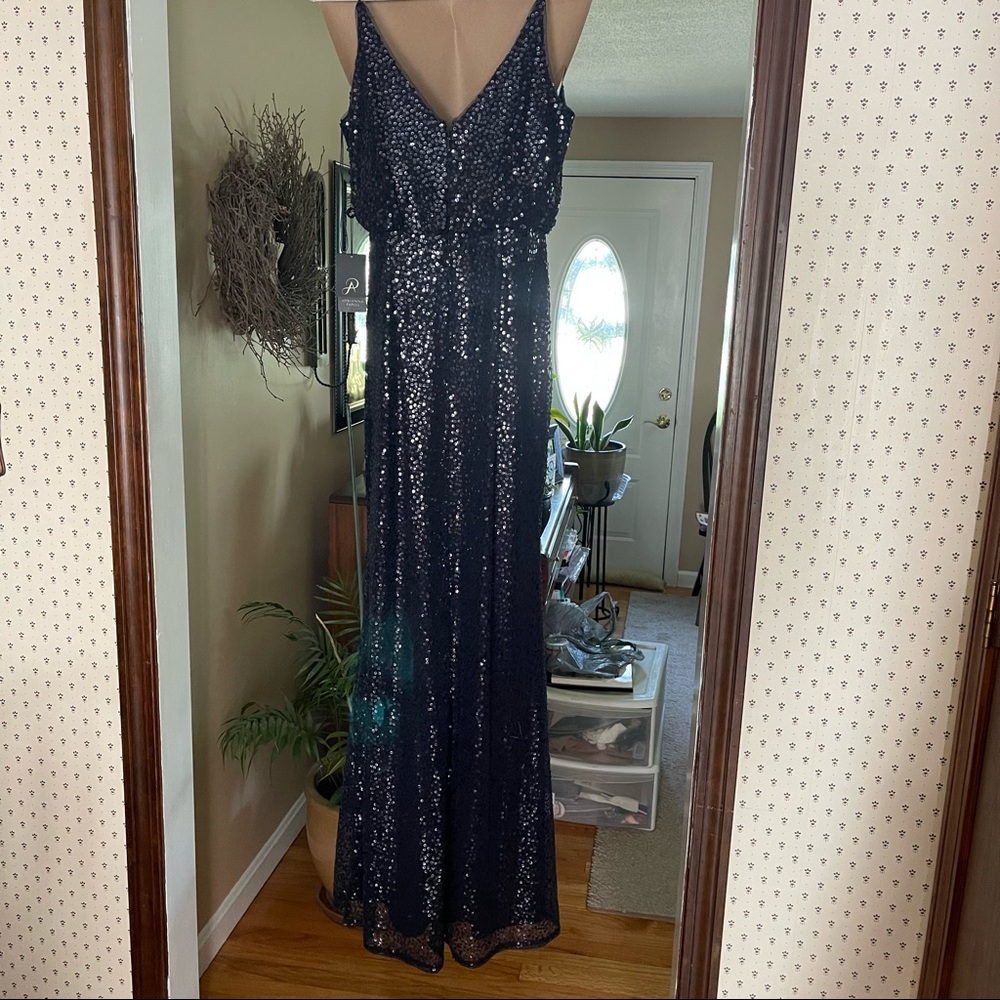 NWT Adrianna Papell Sequin Blouson dress gown in Midnight - Picture 6 of 8